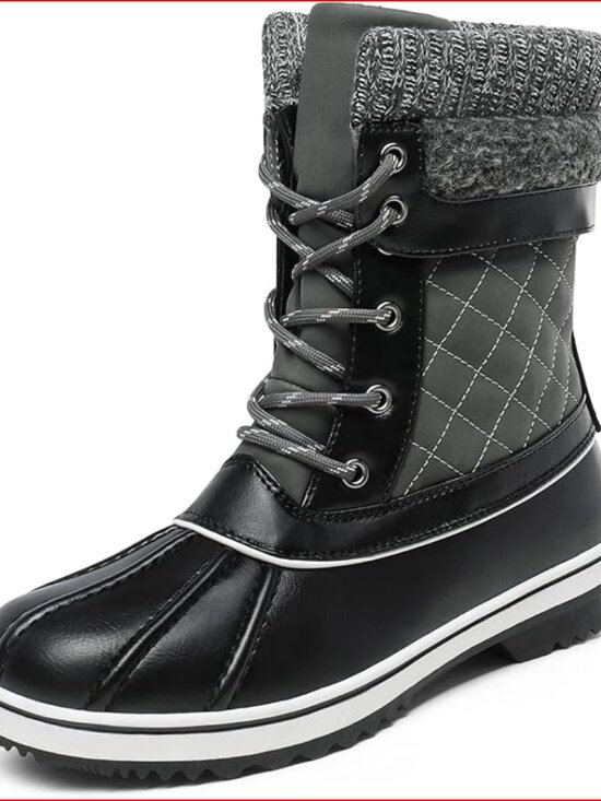 Women's Snow Winter Boots Waterproof Faux Leather Mid Calf Duck Boots